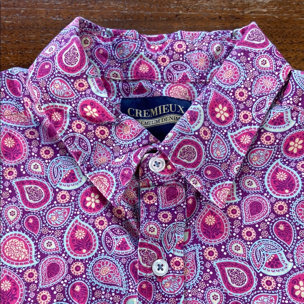 Daniel Cremieux Premium Denim Paisley Floral Button Down Dress Shirt Large L
